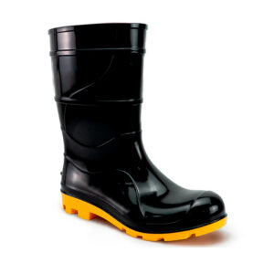 Bota PVC Preta com Solado Amarelo Impermeável